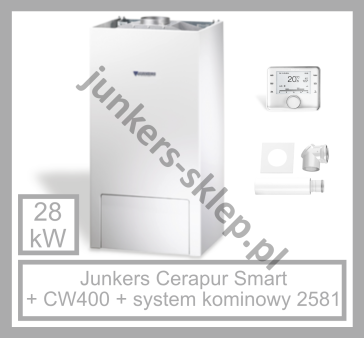 PAKIET JUNKERS-  Cerapur SMART (ZWB 28-5C) - Dwufunkcyjny + z CW400 + system kominowy 2581